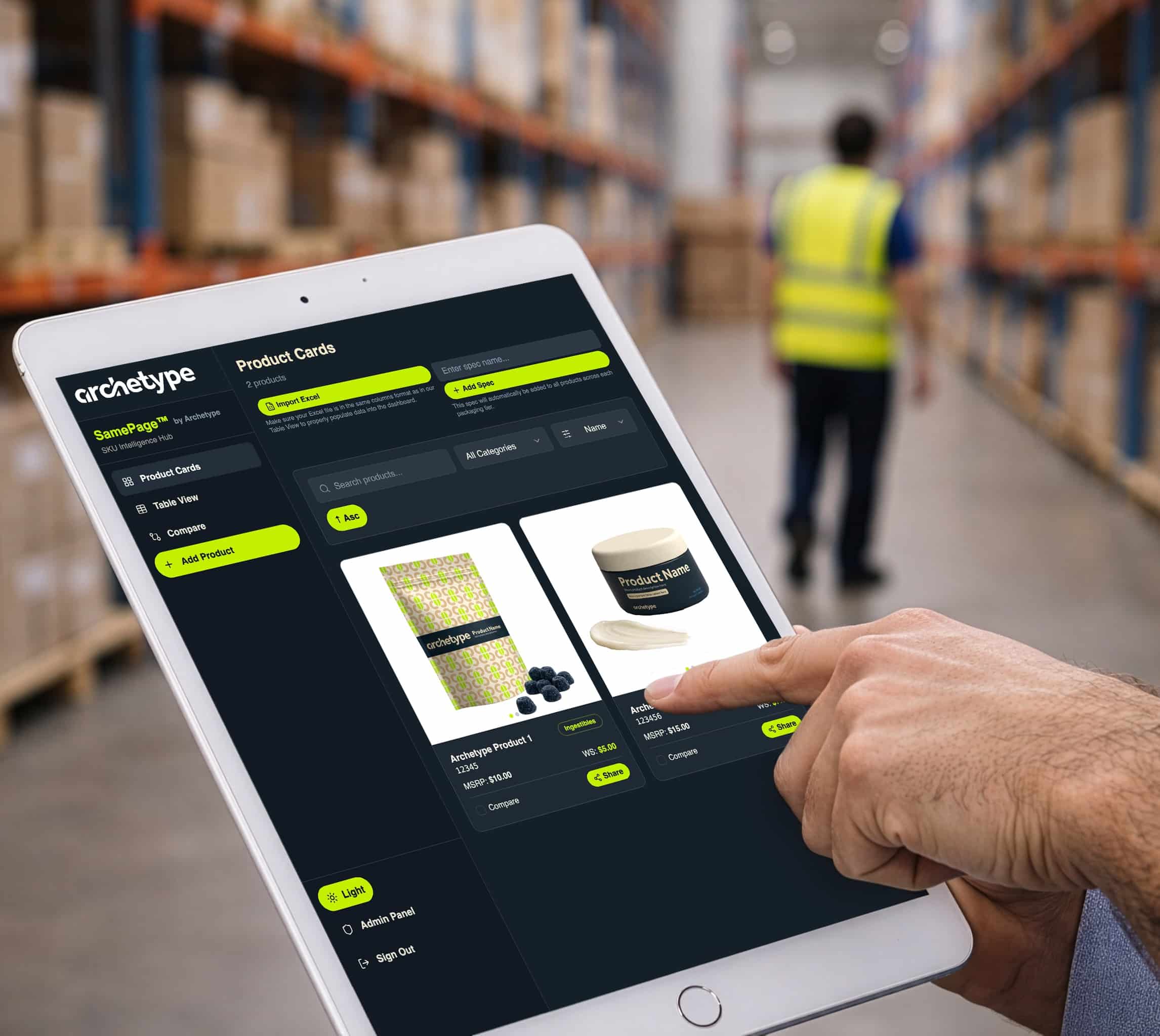 holding ipad warehouse crop